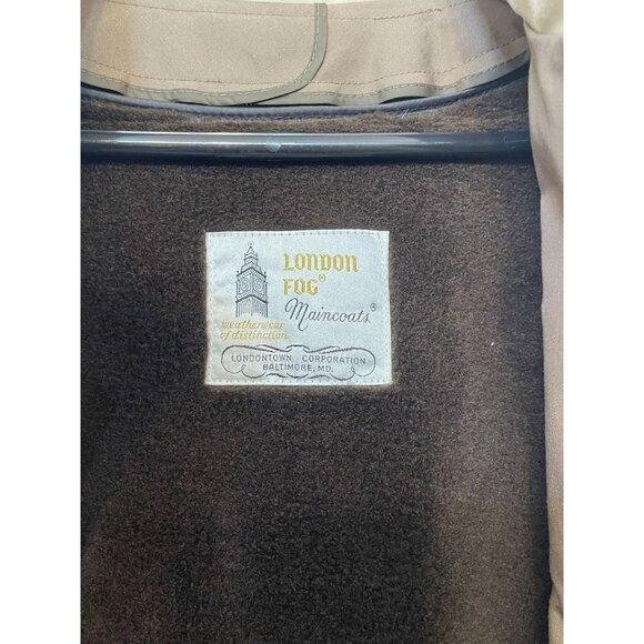 London Fog Men's Trench Coat Pea coat Zip Out Lining Size 42 Reg Tan VTG - Picture 10 of 16